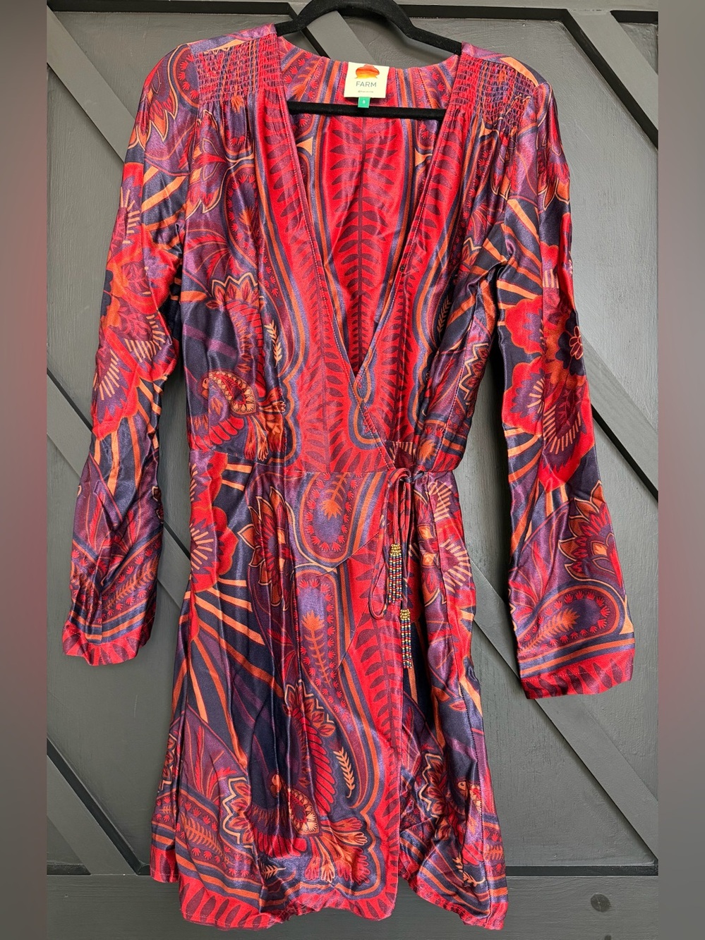 FARM Rio Macaw Arabesque Mini Wrap Dress, Size Small - Picture 2 of 10